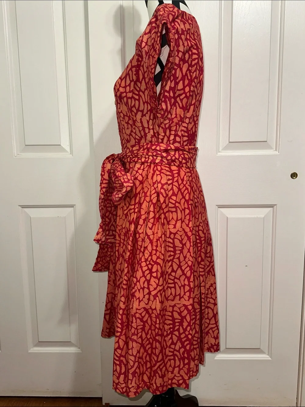 Sika X Anthropologie Red and Coral Abstract Belted Dress